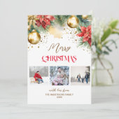 Fotocollage rood goud poinsettia Kerstmis Feestdagenkaart (Staand voorkant)
