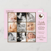 Fotocollage Roze Baby Geboorteaankondiging Aankondigingskaart (Voorkant / Achterkant)
