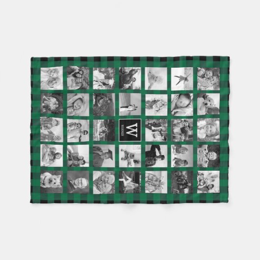Fotocollage Rustic Green Black Buffalo Plaid Fleece Deken (Voorkant (Horizontaal))