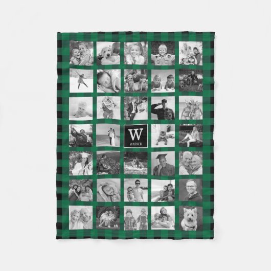 Fotocollage Rustic Green Black Buffalo Plaid Fleece Deken (Voorkant)