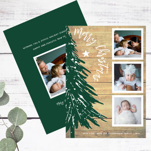Fotocollage Rustiek Houten Grove Boom Kerstmis Feestdagenkaart
