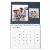 Fotocollage rustige navy blue monogram familie kalender (Mar 2027)