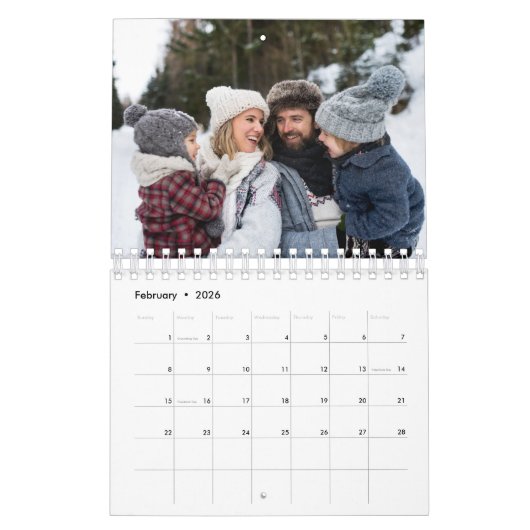 Fotocollage rustige navy blue monogram familie kalender (Feb 2026)