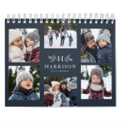 Fotocollage rustige navy blue monogram familie kalender (Hoes)