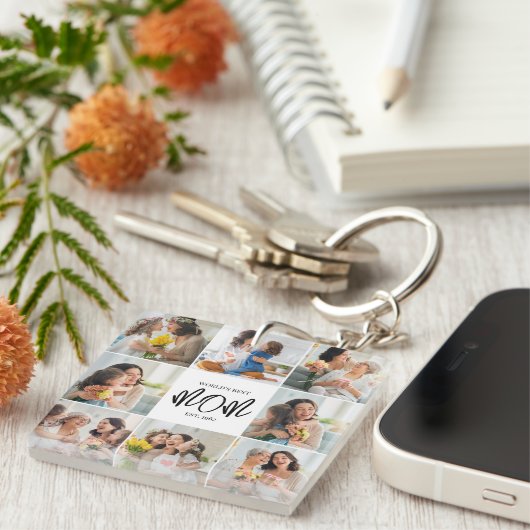 Fotocollage 's werelds beste moeder | 8 Foto Sleut Sleutelhanger (Voorkant Rechts)