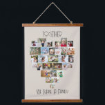 Fotocollage samen met het hart van de familie hangend wandkleed<br><div class="desc">Aangepaste fotoweergave op grote wanden met het opschrift "Samen maken we een gezin", dat eenvoudig te bewerken is als je een andere formulering wilt. Het fotomalplaatje toont uw afbeeldingen in een hart gevormd fotocollage die 29 afbeeldingen houdt. Uw foto's worden getoond in een mengeling van vierkant, landschap en portretformaten en,...</div>