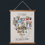 Fotocollage samen met het hart van de familie hangend wandkleed<br><div class="desc">Aangepaste fotoweergave op grote wanden met het opschrift "Samen maken we een gezin", dat eenvoudig te bewerken is als je een andere formulering wilt. Het fotomalplaatje toont uw afbeeldingen in een hart gevormd fotocollage die 29 afbeeldingen houdt. Uw foto's worden getoond in een mengeling van vierkant, landschap en portretformaten en,...</div>