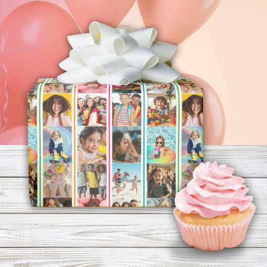 Fotocollage Simple Stripes Verjaardag Cadeaupapier