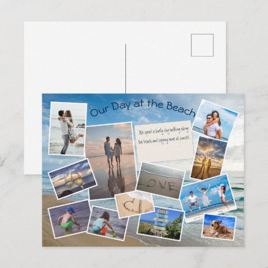 Fotocollage sjabloon stranddag briefkaart (Voorkant / Achterkant)
