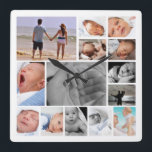Fotocollage-Sjabloon Vierkante Klok<br><div class="desc">Het Ontwerp van de Sjabloon van de Collage van de foto.. voeg eenvoudig uw eigen foto's aan deze grote muurklok toe.. gemakkelijk om te personaliseren.. klantgerichte fotomalplaatjeklok van Ricaso</div>