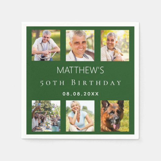 Fotocollage smaragdgroene verjaardagsfeestje servet (Voorkant)