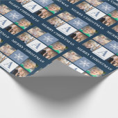 Fotocollage Snowflake Blue Monogram Kerstmis Cadeaupapier (Hoek)
