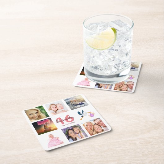 Fotocollage Sweet 16 Kartonnen Onderzetters (Insitu)