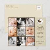 Fotocollage Taupe Baby Geboorteaankondiging Aankondigingskaart (Voorkant / Achterkant)