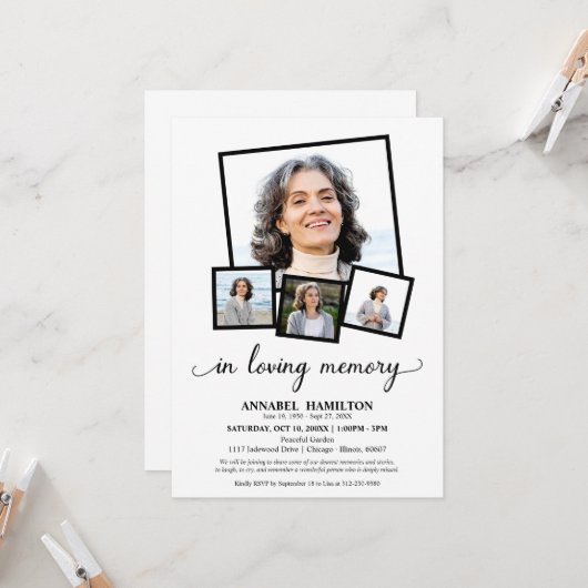 Fotocollage ter nagedachtenis Feest van het Leven Kaart (Voorkant / Achterkant in situ)