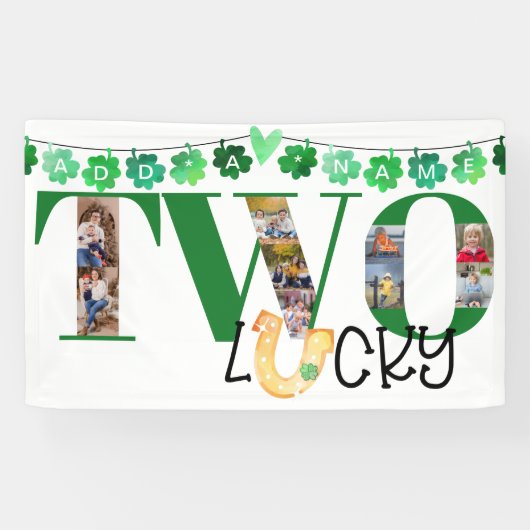 Fotocollage Twee Lucky Custom 2e Verjaardagsfeest Spandoek (Horizontaal)