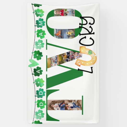 Fotocollage Twee Lucky Custom 2e Verjaardagsfeest Spandoek (Verticaal)