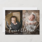 Fotocollage Twice Blessed Overlay Tweeling Geboort Aankondiging (Voorkant)