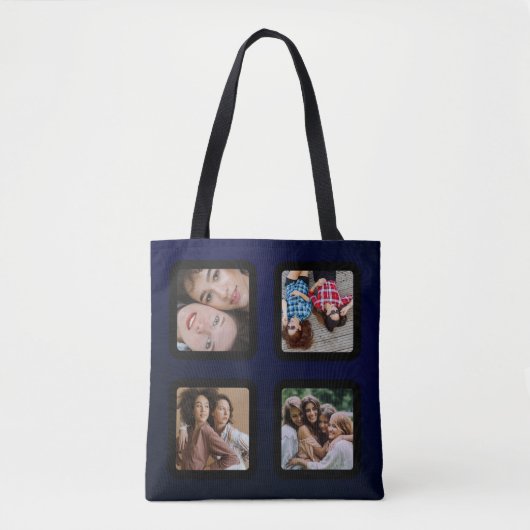 Fotocollage Uniek personaliseer 4 Photo NAVY BLUE Tote Bag (Voorkant)