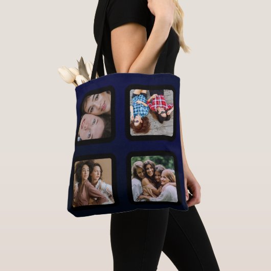 Fotocollage Uniek personaliseer 4 Photo NAVY BLUE Tote Bag (Dichtbij)