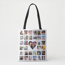 Fotocollage Unieke gepersonaliseerde 33 Foto Hart Tote Bag