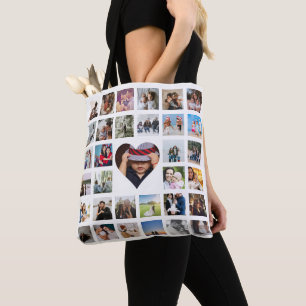 Fotocollage Unieke gepersonaliseerde 33 Foto Hart Tote Bag