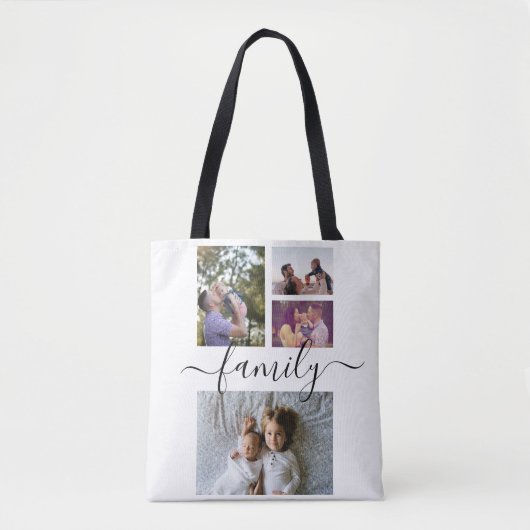 Fotocollage Unieke gepersonaliseerde 4 fotofamilie Tote Bag (Voorkant)