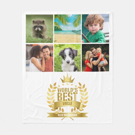 Fotocollage van de Beste Oom van de Wereld Fleece Deken (Voorkant)
