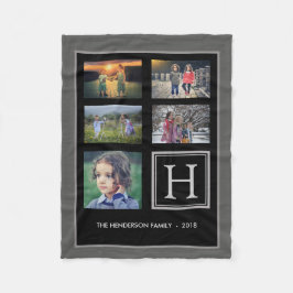 Fotocollage van gezinsmonogram donkergrijs fleece deken