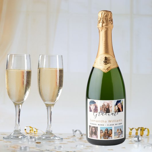 Fotocollage van Graduparty, wit Sparkling Wijnetiket