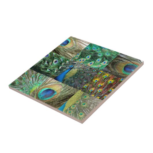 Fotocollage van Green Blue Peacock Tegeltje (Zijkant)
