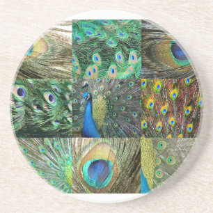 Fotocollage van Green Blue Peacock Zandsteen Onderzetter