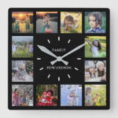 Fotocollage van moderne zwarte familie, naam vierkante klok (Voorkant)