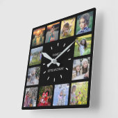 Fotocollage van moderne zwarte familie, naam vierkante klok (Hoek)