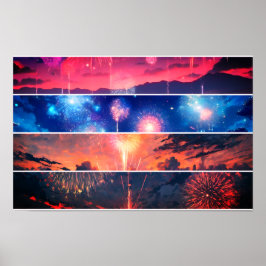 Fotocollage van vuurwerklandschap poster