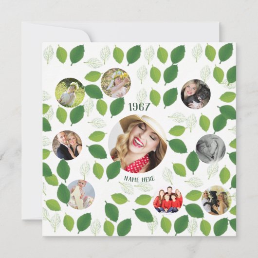 FOTOCOLLAGE Verjaardagsuitnodiging Groene Bladeren Kaart (Voorkant)