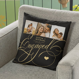 Fotocollage verloofd paar gepersonaliseerd zwart kussen