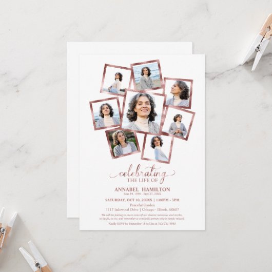 Fotocollage Viering van het Leven Begrafenis Kaart (Voorkant / Achterkant in situ)