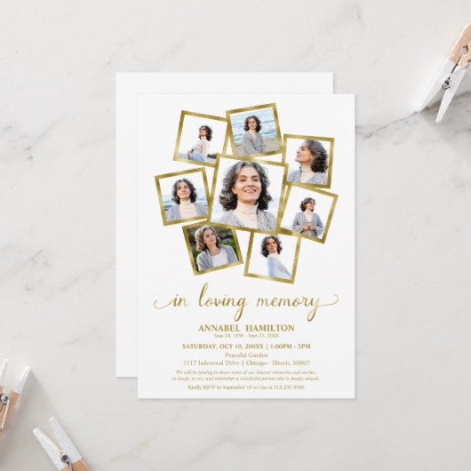 Fotocollage Viering van het Leven Begrafenis Kaart (Voorkant / Achterkant in situ)