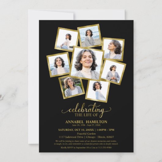 Fotocollage Viering van het leven begrafenis zwart Kaart (Voorkant)