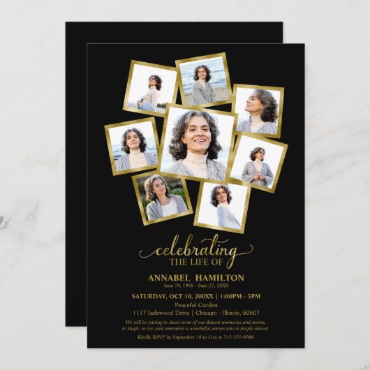 Fotocollage Viering van het leven begrafenis zwart Kaart (Voorkant / Achterkant)