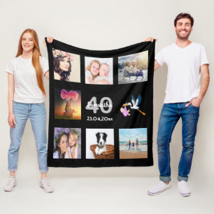 Fotocollage voor 40e verjaardag zwart fleece deken