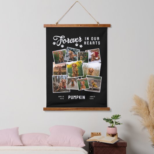 Fotocollage voor altijd in ons hart Hond Memorial Hangend Wandkleed (Slaapkamer)