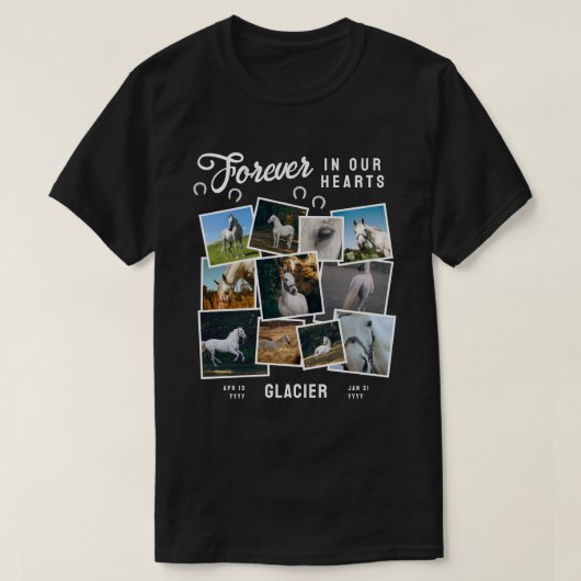 Fotocollage voor altijd in onze harten Paard Memor T-shirt (Design voorkant)
