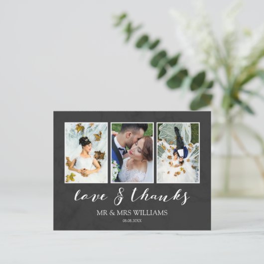 Fotocollage voor bruiloft | Houtskool Liefde & Bed Briefkaart (Staand voorkant)