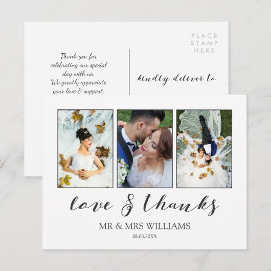 Fotocollage voor bruiloft | Kalligrafie Liefde & B Briefkaart (Voorkant / Achterkant)