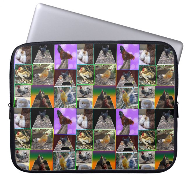 Fotocollage voor kippen en roosters; laptop sleeve (Voorkant)