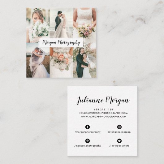 Fotocollage voor moderne trouwfotograaf minimaal vierkante visitekaartje (Voorkant / Achterkant)