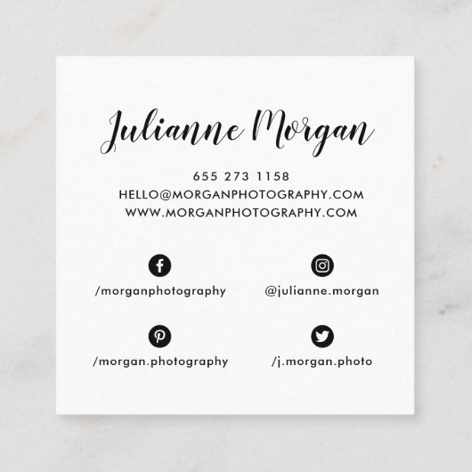 Fotocollage voor moderne trouwfotograaf minimaal vierkante visitekaartje (Achterkant)