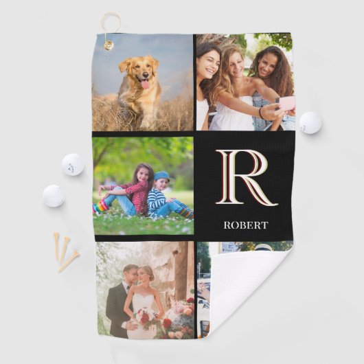 Fotocollage voor papa Aangepaste monogram naam Golfhanddoek (Insitu)